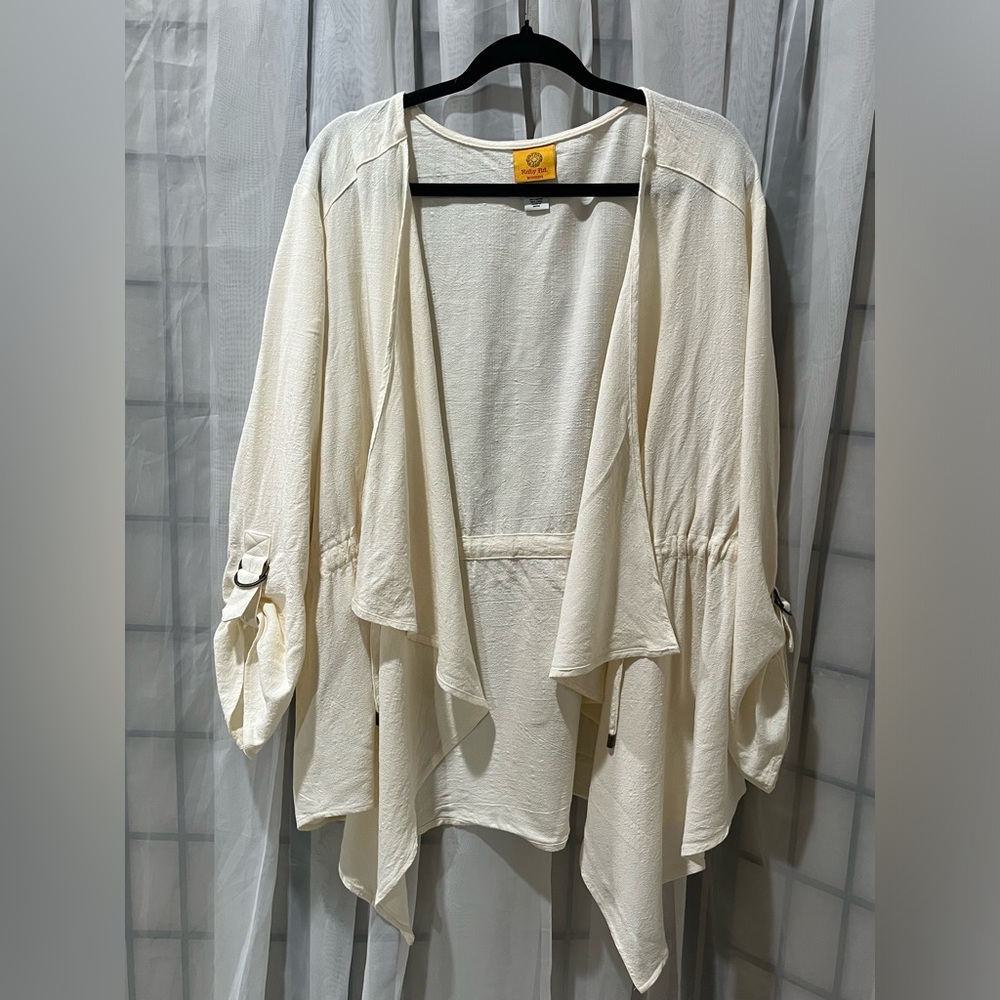 RUBY RD. Lightweight Cream Open-Front Drape Cardigan RAYON LINEN BLEND SIZE 2X - Picture 9 of 12